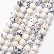 Natural Fire Crackle Agate Bead Strands, Round, Grade A, Faceted, Dyed & Heated, White, 8mm, Hole: 1mm, about 47pcs/strand, 15 inch(X-G-K166-07F-8mm-03)