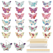 PandaHall Elite DIY 12Pairs Butterfly Earring Making Kits, Including 6 Colors PU Leather Pendants, Brass Earring Hooks & Jump Rings, Mixed Color, 32.5x48x1.5mm, Hole: 2.5mm(DIY-PH0002-17)