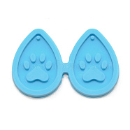 Teardrop with Dog Paw Prints Pattern DIY Pendant Silicone Molds, for Earring Making, Resin Casting Molds, For UV Resin, Epoxy Resin Jewelry Making, Deep Sky Blue, 42x62x4mm, Hole: 2mm, Inner Diameter: 36x24mm(DIY-WH0301-93)