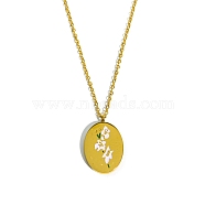 Birth Month Flower Style Titanium Steel Oval Pendant Necklace, Golden, August Gladiolus, 15.75 inch(40cm)(PW-WG38206-08)
