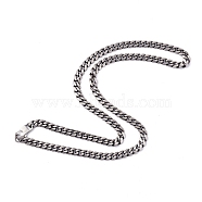 Men's 304 Stainless Steel Curb Chain Necklaces, with Lobster Claw Clasps, Faceted, Matte Gunmetal Color, 27.95 inch(71cm), 8mm(NJEW-I248-02MB)