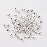 Iron Corrugated Beads, Silver Color Plated, Round, 6mm in diameter, Hole: 2mm(X-E187Y-S)