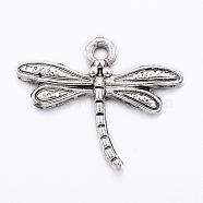 Tibetan Style Alloy Pendants, Cadmium Free & Lead Free, Dragonfly, Antique Silver, 15.5x18.5x2mm, Hole: 1.2mm(TIBE-ZN3947-RS)