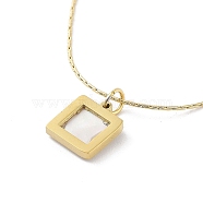 Shell Square Pendant Necklaces, 304 Stainless Steel Box Chain Necklaces, Real 14K Gold Plated, 16.54 inch(42cm)(NJEW-P296-01G)
