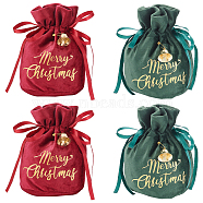 4Pcs 2 Colors Christmas Velvet Candy Apple Bags, Gold Stamping Word Merry Christmas Drawstring Pouches with Alloy Safety Pins and Bell, for Gift Wrapping, Mixed Color, 15x15cm, 2pcs/color(TP-BC0001-03)