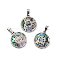 304 Stainless Steel with Paua Shell Pendants, Stainless Steel Color, Flat Round with Letter Charm, Letter.Q, 18x16x1.5mm, Hole: 3x6mm(STAS-G268-02Q-P)