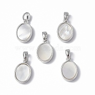 Platinum Tone Brass Charms, with Freshwater Shell, Nickel Free, Oval, 14x9.5x3mm, Hole: 4.5x2.5mm(KK-R134-057P-A)