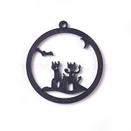 Acrylic Open Back Bezel Pendants, For DIY UV Resin, Epoxy Resin, Pressed Flower Jewelry, Witch Castle, Black, 52x48x2.5~3mm, Hole: 2.5~3mm(X-KY-WH0019-12)