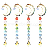 Glass Teardrop Pendant Decorations, Hanging Suncatchers, with Octagon Glass Link and Natural Gemstone, for Home Decorations, Moon, 263mm(HJEW-JM01112-01)