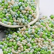 Opaque Baking Paint Glass Seed Beads, Peanut, Yellow Green, 6x3x3mm, Hole: 1.2mm, about 6250pcs/pound(SEED-K009-01A-31)