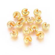 Brass Crimp Beads Covers, Nickel Free, Golden, 4mm in diameter, 3mm thick, Hole: 2mm(X-KK-G016-G-NF)