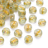 Transparent Acrylic Beads, Metal Enlaced, with Glitter Powder, Flat Round with Expression, Golden Plated, 7x4mm, Hole: 1.5mm, about 3600pcs/500(TACR-Q102-002)