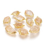 Natural Citrine Links, with Brass Golden Tone Findings, Nuggets, 31~41.5x19~23x11~14mm, Hole: 1.8mm(G-P439-I01)