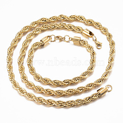 304 Stainless Steel Chain Necklaces and Bracelets Jewelry Sets, with Lobster Claw Clasps, Golden, 25.59 inch(65cm), 220mm(SJEW-L186-01G)