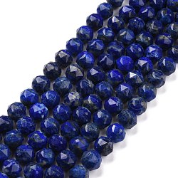 Natural Lapis Lazuli Beads Strands, Star Cut Round Beads, Faceted, 9.5~10.5x10mm, Hole: 0.9mm, about 39pcs/strand, 15.43 inch(39.2cm)(G-K323-21)