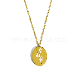 Birth Month Flower Style Titanium Steel Oval Pendant Necklace, Golden, August Gladiolus, 15.75 inch(40cm)(PW-WG38206-08)