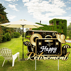 Plastic Yard Signs Display Decorations, for Outdoor Garden Decoration, Word Happy Retirement, Black, 220x360x4mm(DIY-WH0248-018)