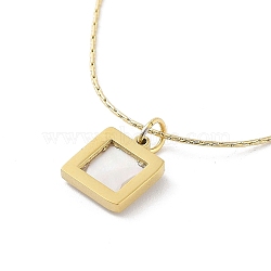 Shell Square Pendant Necklaces, 304 Stainless Steel Box Chain Necklaces, Real 14K Gold Plated, 16.54 inch(42cm)(NJEW-P296-01G)