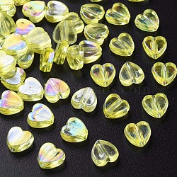 Transparent Acrylic Beads, AB Color Plated, Heart, Yellow, 7.5x8x3mm, Hole: 1.8mm, about 3620pcs/500g(MACR-S373-114-C03)