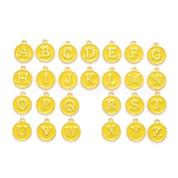 Initial Letter A~Z Alphabet Enamel Charms, Flat Round Disc Double Sided Charms, Golden Plated Enamelled Sequins Alloy Charms, Gold, 14x12x2mm, Hole: 1.5mm, 26pcs/set(ENAM-Q437-09)