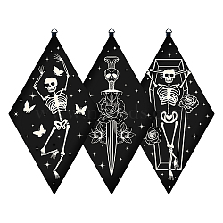 Custom Plywood Pendulum Board, Wall Hanging Ornament, for Witchcraft Wiccan Altar Supplies, Rhombus with Tarot Theme Patterns, Black, 300x170x6mm, 3 styles, 1pc/style, 3pcs/set(AJEW-WH0249-011)