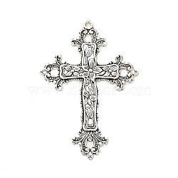 Tibetan Style Alloy Big Pendants, Cross with Flower, Antique Silver, 74x52.5x3mm, Hole: 3mm(FIND-C023-09AS)
