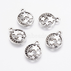 Alloy Pendants, Flat Round and Star, Antique Silver, 16x12.5x2mm, Hole: 1.5mm(X-PALLOY-G192-14AS)