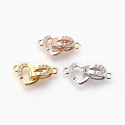 Brass Micro Pave Cubic Zirconia Fold Over Clasps, Heart, Clear, Mixed Color, 18mm, Hole: 1.2mm(KK-P164-09)