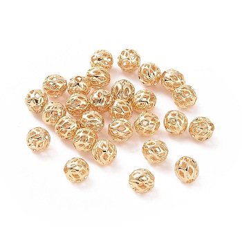 Brass Hollow Beads, Long-Lasting Plated, Round, Golden, 6mm