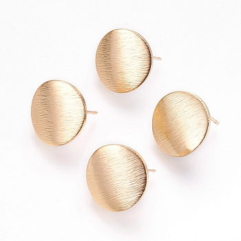 Brass Ear Stud Findings, with Loop, Flat Round, Nickel Free, Real 18K Gold Plated, 15mm, Hole: 2mm, Pin: 0.5mm