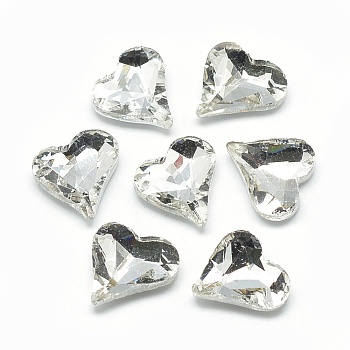 Pointed Back Glass Rhinestone Cabochons, Faceted, Back Plated, Heart, Clear, 12x11.8x4.5mm