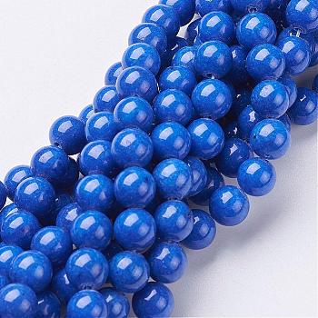 Natural Mashan Jade Round Beads Strands, Dyed, Blue, 8mm, Hole: 1mm, about 51pcs/strand, 15.7 inch