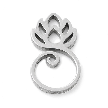 304 Stainless Steel Charms, Laser Cut, Lotus Charm, Stainless Steel Color, 12x7x1mm, Hole: 1.2mm