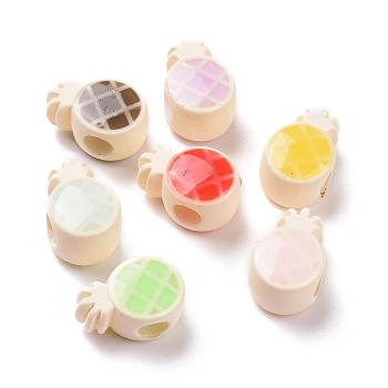 Rubberized Style Acrylic European Beads, with Enamel, Large Hole Beads, Pineapple, Mixed Color, 15x9.5x8.3mm, Hole: 4.3mm