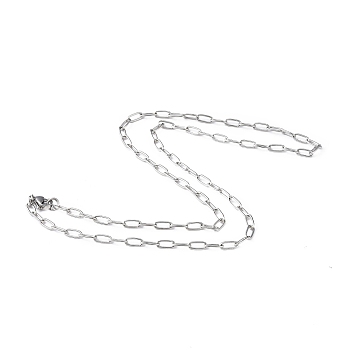 201 Stainless Steel Paperclip Chain Necklace for Men Women, Stainless Steel Color, 20.08 inch(51cm), Wide: 3.5mm