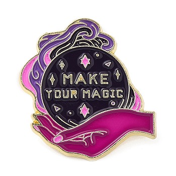 Magic Theme Enamel Pin, Light Gold Zinc Alloy Brooch for Backpack Clothes, Round, 30.5x29x1.5mm