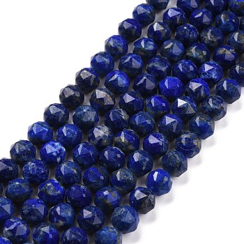 Natural Lapis Lazuli Beads Strands, Star Cut Round Beads, Faceted, 9.5~10.5x10mm, Hole: 0.9mm, about 39pcs/strand, 15.43 inch(39.2cm)