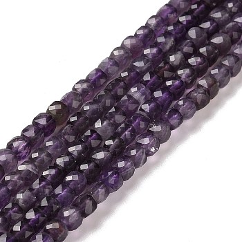 Natural Amethyst Beads Strands, Faceted, Cube, 4x4x4mm, Hole: 0.8mm, about 100pcs/strand, 15.51''(39.4cm)