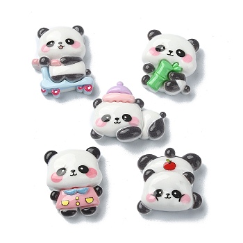 Opaque Resin Animal Cabochons, Cute Panda, Mixed Color, 22~26x20~27x8~8.5mm