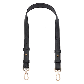 PU Leather Bag Handles, with Iron Swivel Clasps, for Bag Replacement Accessories, Black, 60x1.9x0.3cm