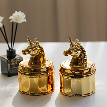 Unicorn Ceramic Empty Scented Candle Cups, Tealight Candle Holders, Aromatheraphy Candlestick for Home Office Table Centerpiece, Gold, 8x13.8cm