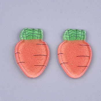 Plastic Cabochons, with Glitter Powder, Carrot, Tomato, 25x16x2mm