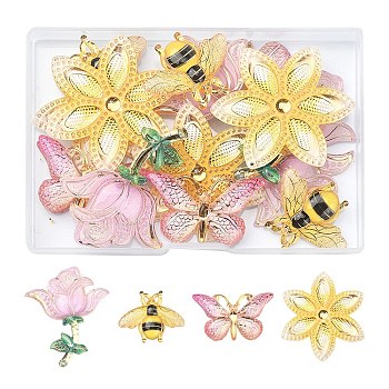 DIY Jewelry Making Finding Kit, Including Transparent Acrylic Pendants & Connector Charms, Bees & Flower & Butterfly, Mixed Color, 23~51x32.5~41x4~5.5mm, Hole: 0.9~1.2mm, 4Pcs/style