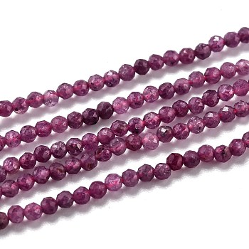 Natural Ruby/Red Corundum Beads Strands, Faceted, Round, 2mm, Hole: 0.3mm, about 170pcs/strand, 15.35 inch(39cm)
