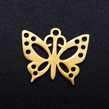 201 Stainless Steel Pendants, Butterfly, Golden, 13x16x1mm, Hole: 1.2mm