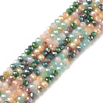 Electroplate Glass Beads Strands, Abacus, Faceted, Green, 3x2mm, Hole: 0.8mm, about 181~186pcs/strand, 43~43.5cm