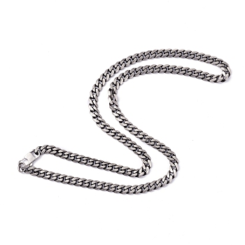 Men's 304 Stainless Steel Curb Chain Necklaces, with Lobster Claw Clasps, Faceted, Matte Gunmetal Color, 27.95 inch(71cm), 8mm