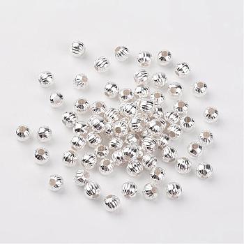 Iron Corrugated Beads, Silver Color Plated, Round, 6mm in diameter, Hole: 2mm