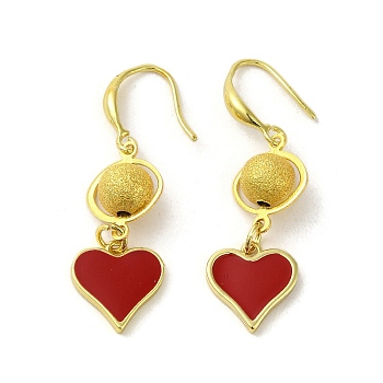 Rack Plating Brass Texture Round Dangle Earrings, Enamel Heart Earrings for Women, Long-Lasting Plated, Cadmium Free & Lead Free, Real 18K Gold Plated, 42x13mm
