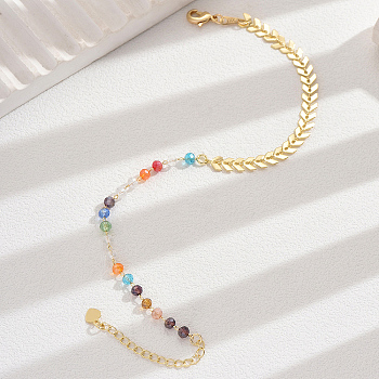 Brass Wheat & Plastic Colorful Asymmetrical Beach Vacation Anklets for Women, Golden, 9-1/4 inch(23.5cm)